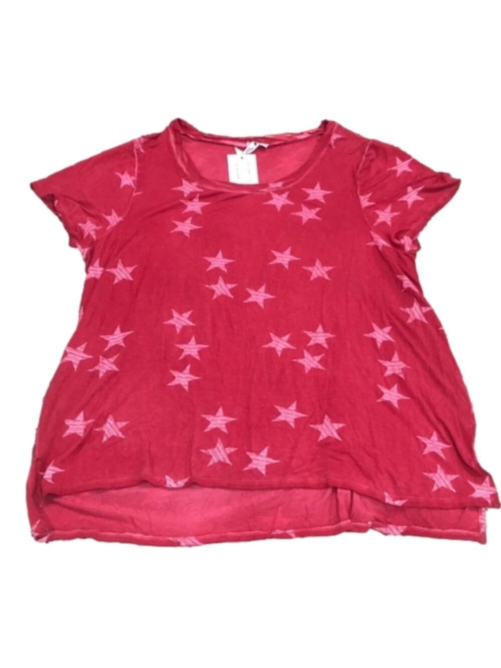 Cable & Gauge Red Star Print Short Sleeve Top